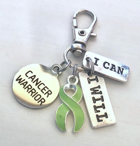 Lime Green Cancer Warrior Key Chain Zipper Pull Lymphoma I Can I Will