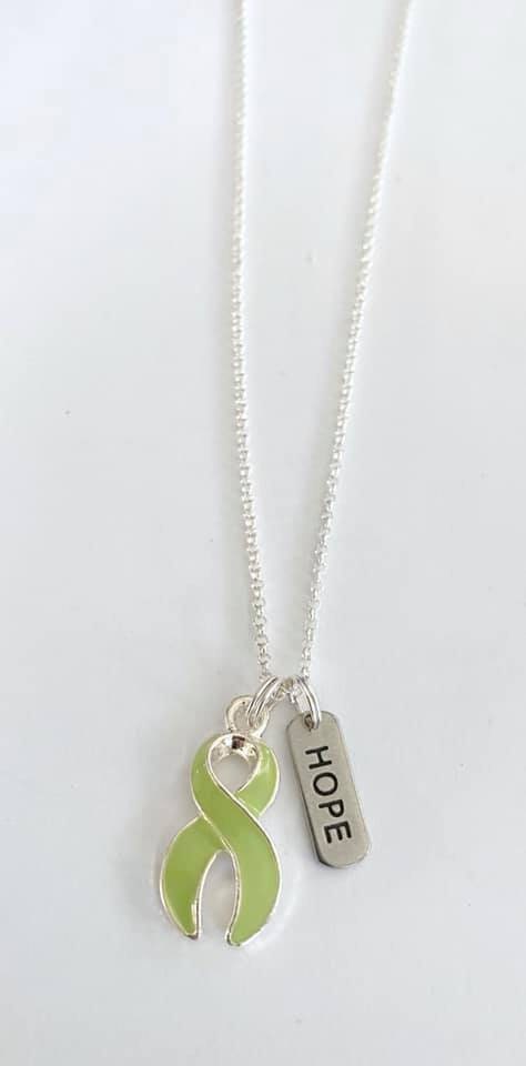 Lime Green Customizable Awareness Ribbon Charm Necklace with Optional Add On Charms