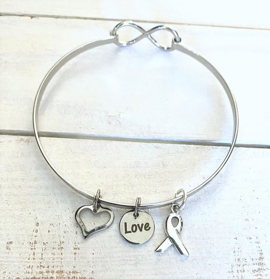 White Awareness HOPE LOVE Lung Cancer Multiple Hereditary Exostoses Severe Combined Immune Deficiency Awareness Bracelet YOU Choose Charm(s)