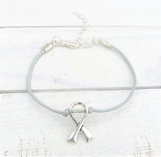 Gray Awareness Awareness Ribbon Charm Bracelet YOU Select Bracelet Length Brain Cancer Brain Tumor Brain Injury Diabetes Asthma Parkinsons