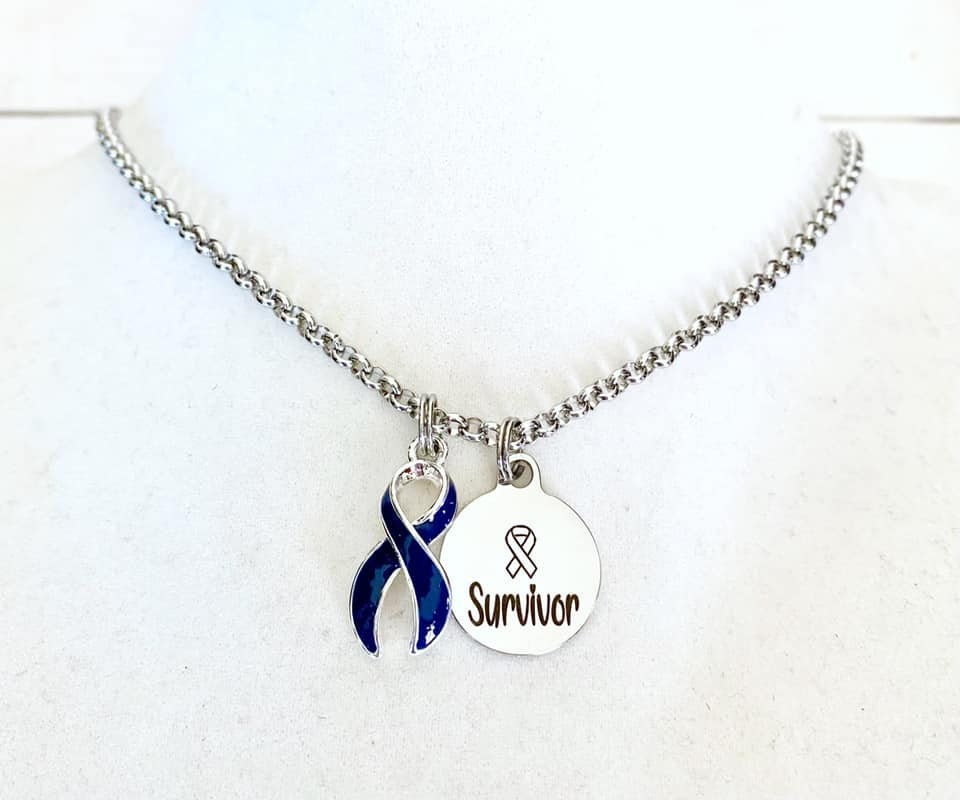 Colon Cancer Cancer Survivor Blue Awareness Ribbon Necklace You Select Chain Length