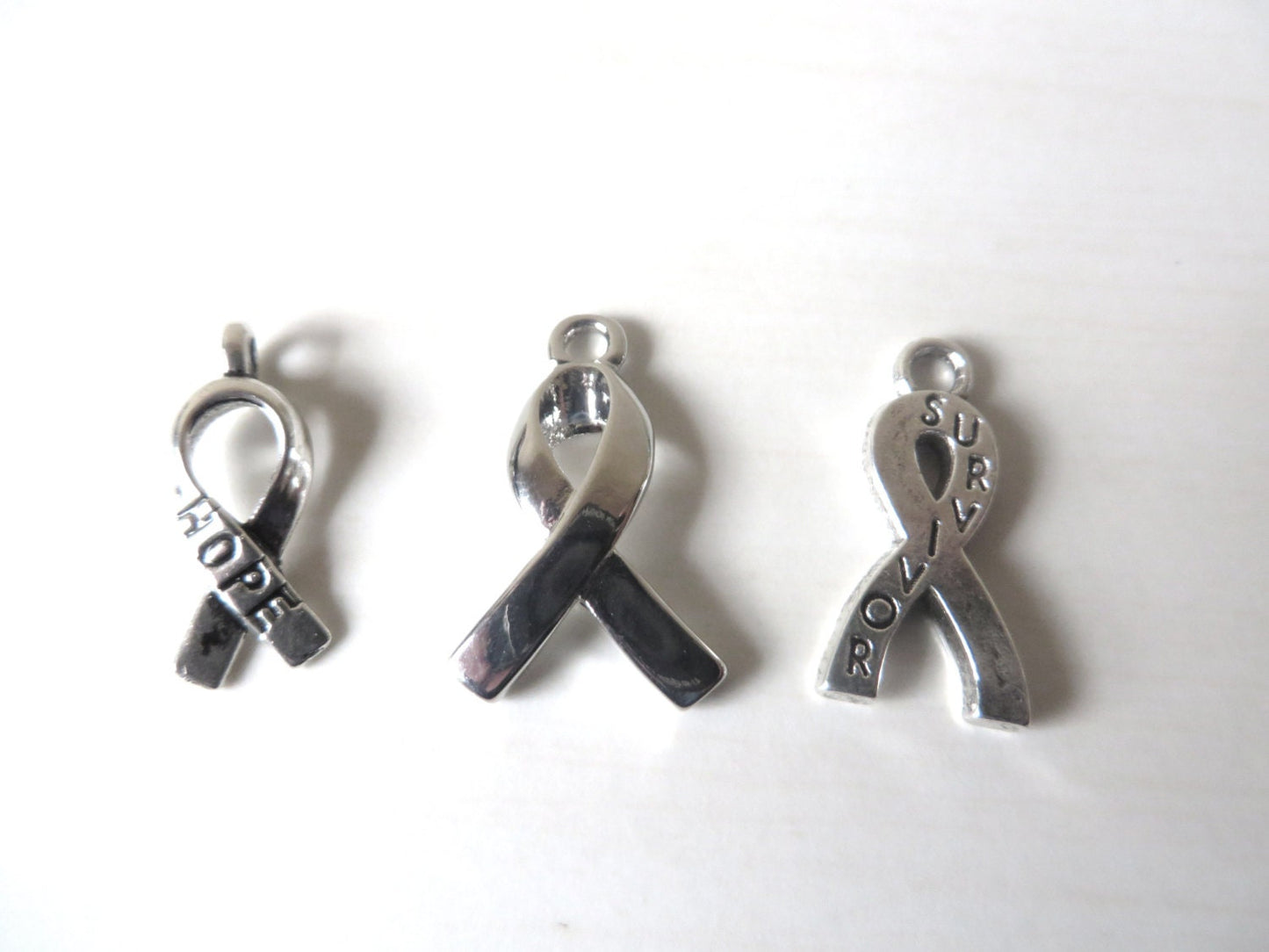 White Awareness Ribbon  Hope Survivor Silver Ribbon Pendant Necklace You Choose Ribbon Design