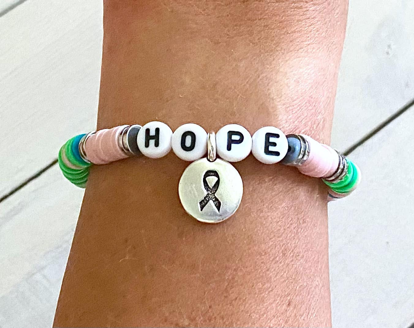 Metastatic Breast Cancer Awareness HOPE LOVE SURVIVOR Stretch Bracelet You Select Wording and Bracelet Size