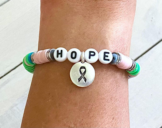 Metastatic Breast Cancer Awareness HOPE LOVE SURVIVOR Stretch Bracelet You Select Wording and Bracelet Size