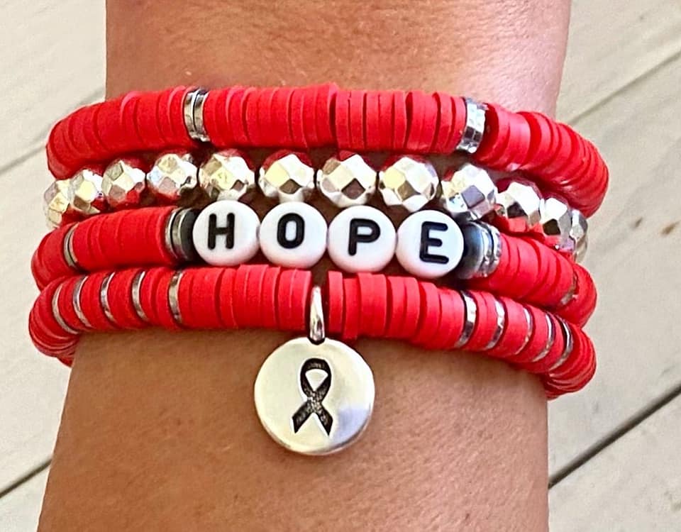 Heart Disease Awareness HIV AIDS Awareness Red Ribbon Stacked Stretch Bracelet Set Survivor Hope Love You Select Bracelet Length and Wording