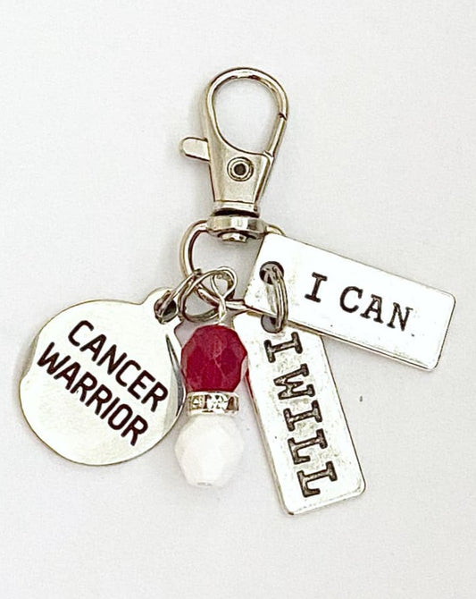 Red and White Awareness Zipper Pull Key Chain YOU Select Charms Head Neck Cancer Oral Salivary Nasal Paranasal Pharynx Larynx Cancer