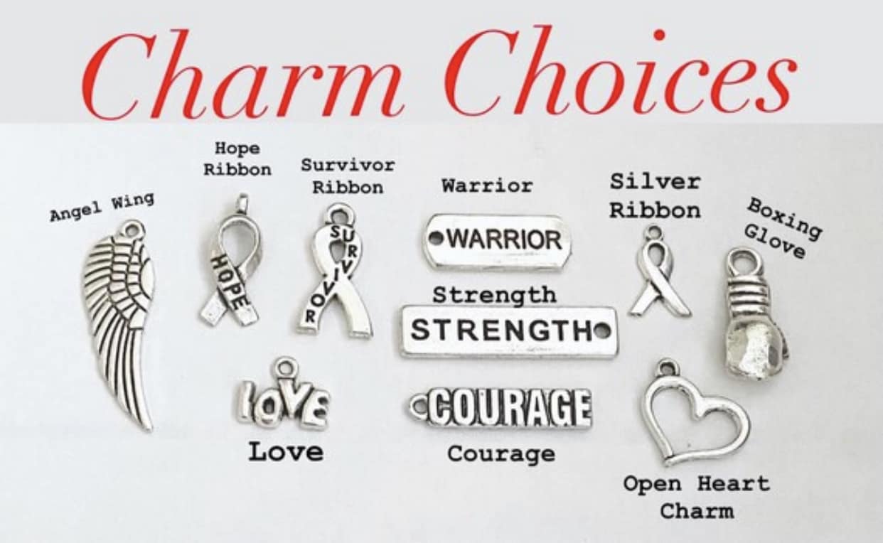 Red and White Awareness Zipper Pull Key Chain YOU Select Charms Head Neck Cancer Oral Salivary Nasal Paranasal Pharynx Larynx Cancer