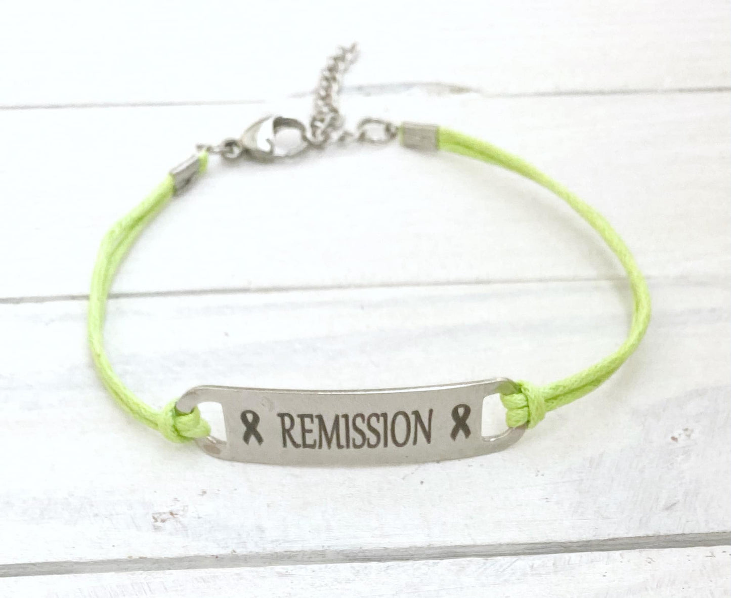 Lymphoma REMISSION Lime Green Awareness Laser Engraved Bracelet