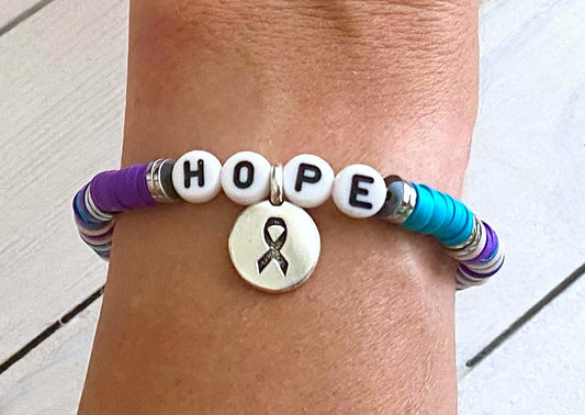 Thyroid Cancer Awareness HOPE LOVE SURVIVOR Stretch Bracelet Hashimotos Hypothyroid Hyperthyroid Graves You Select Wording and Bracelet Size