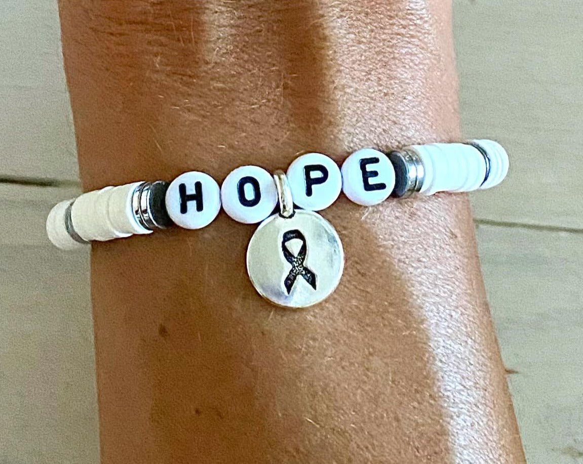 Lung Cancer HOPE LOVE SURVIVOR Personalizable Stretch Bracelet You Select Wording and Bracelet Size