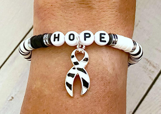 Carcinoid Cancer Awareness Hope Love Survivor Personalizable Stretch Bracelet CVID You Select Wording and Bracelet Size